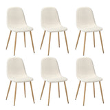 Oikiture 6x Dining Chairs Sherpa White and Wooden - Front View