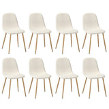 Oikiture 8x Dining Chairs Sherpa White and Wooden - Low Angle