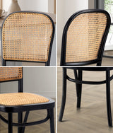 Oikiture Dining Chairs Wooden Chairs Rattan Seat Black
