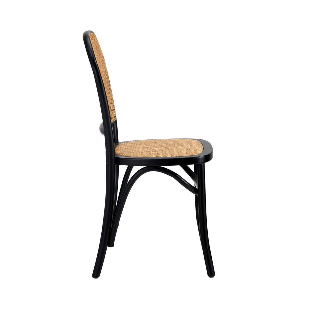 Oikiture 2PCS Dining Chairs Wooden Rattan Black