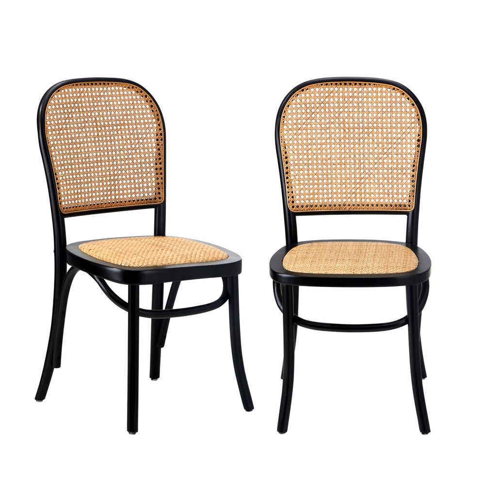 Oikiture 4PCS Dining Chairs Wooden Chairs Rattan Black