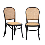 Oikiture 4PCS Dining Chairs Wooden Chairs Rattan Black - Rear View