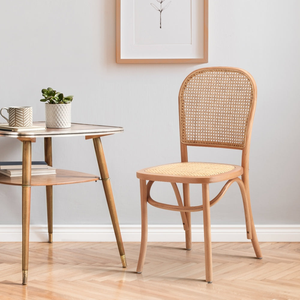 Oikiture Dining Chairs Wooden Chairs Rattan Seat Beige