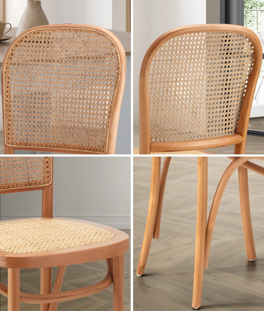 Oikiture Dining Chairs Wooden Chairs Rattan Seat Beige