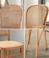 Oikiture Dining Chairs Wooden Chairs Rattan Seat Beige - Close-Up Angle