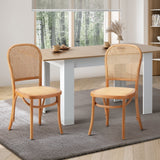 Oikiture 2PCS Dining Chairs Wooden Rattan Beige