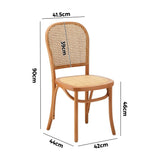 Oikiture 2PCS Dining Chairs Wooden Rattan Beige - Side View