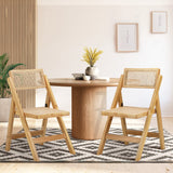 Oikiture 2x Dining Chairs Folding Rattan Chair Wooden - Extra Image