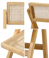 Oikiture 4x Dining Chairs Folding Rattan Chair Wooden - Front View