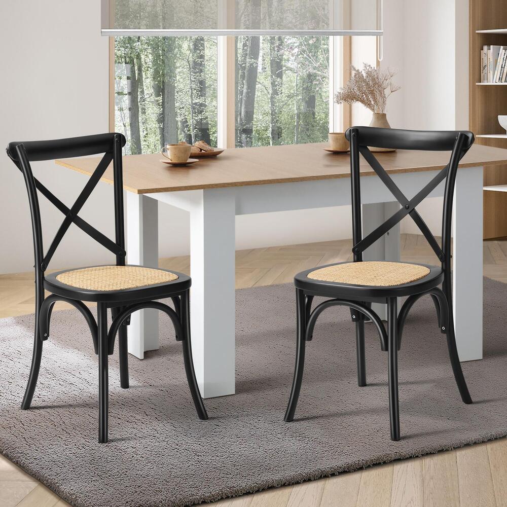Oikiture Set of 2 Dining Chair with Crossback Timber Black