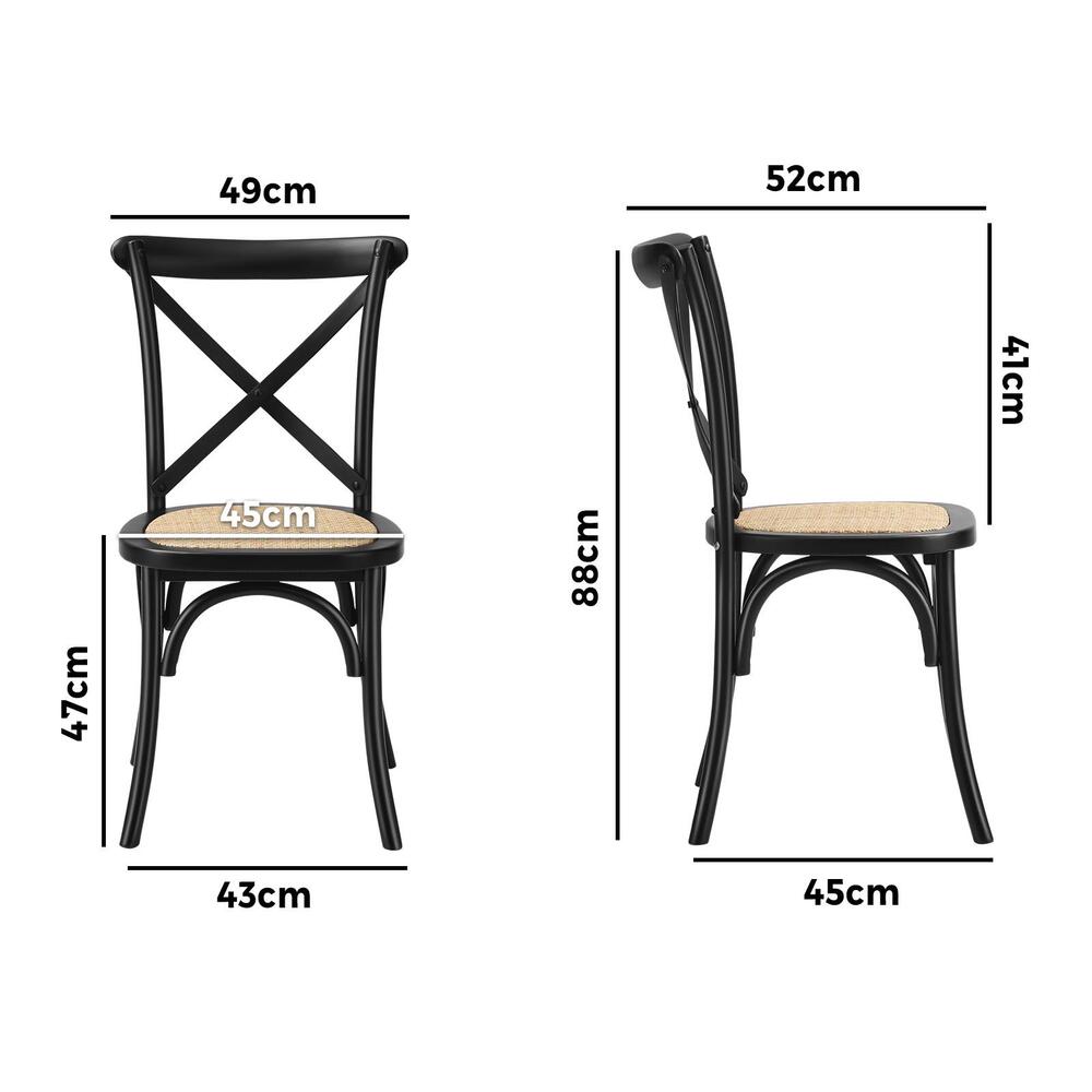 Oikiture Set of 2 Dining Chair with Crossback Timber Black