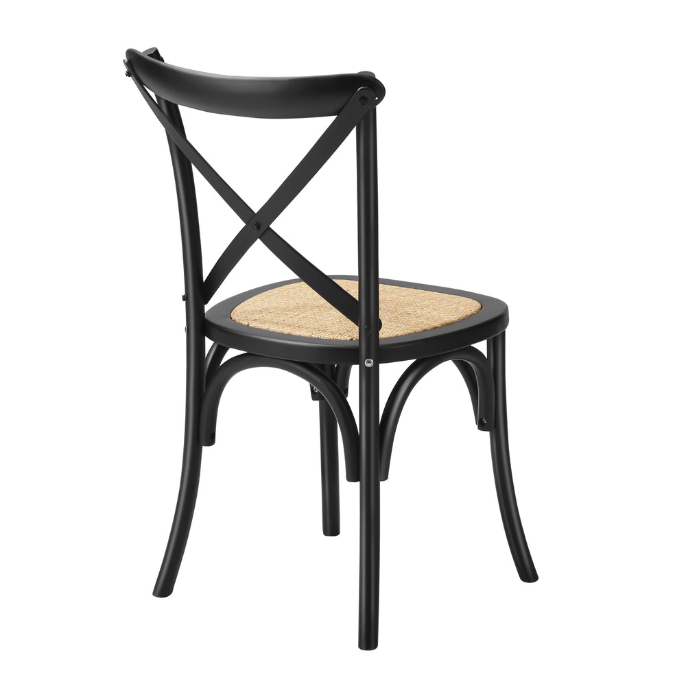 Oikiture Set of 2 Dining Chair with Crossback Timber Black