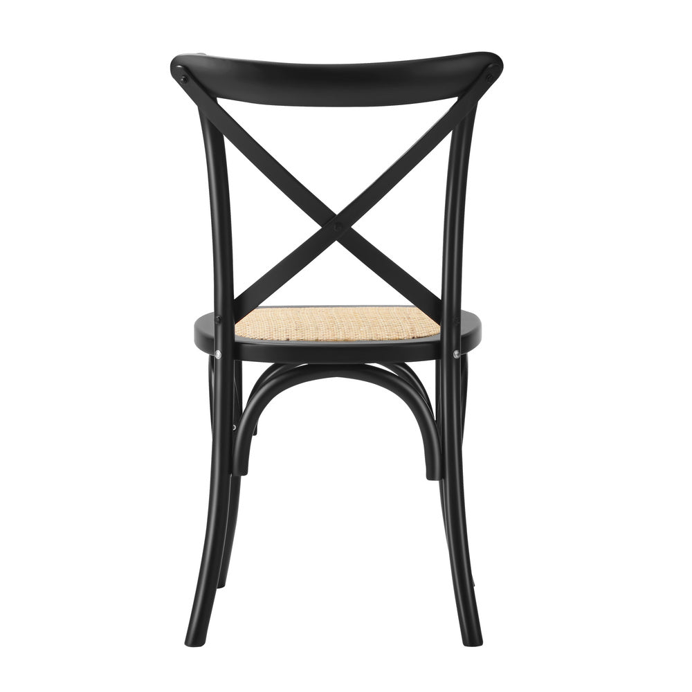 Oikiture Set of 2 Dining Chair with Crossback Timber Black