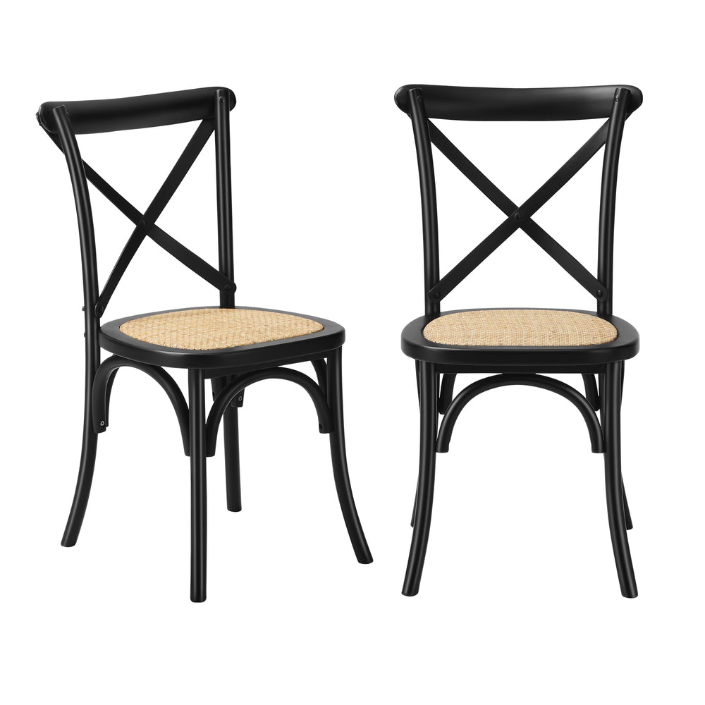Oikiture 8PCS Crossback Dining Chair Solid Wood Ratan Seat Black