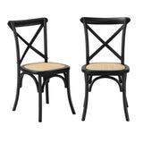 Oikiture 8PCS Crossback Dining Chair Solid Wood Ratan Seat Black - Side View
