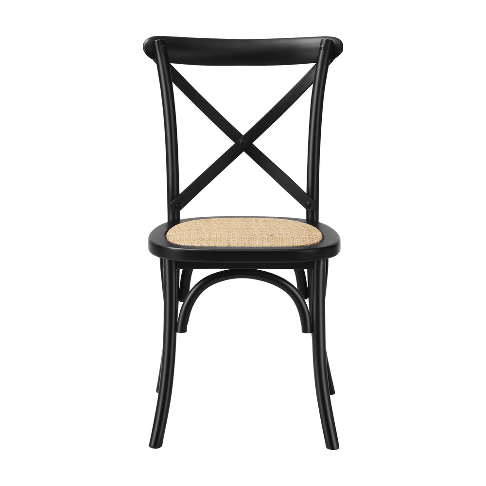 Oikiture 8PCS Crossback Dining Chair Solid Wood Ratan Seat Black