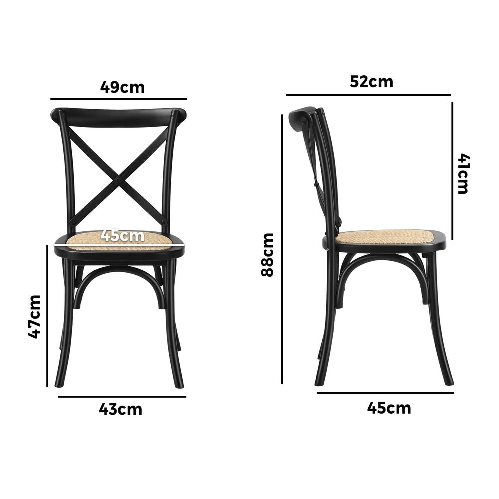 Oikiture 8PCS Crossback Dining Chair Solid Wood Ratan Seat Black