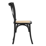 Oikiture 8PCS Crossback Dining Chair Solid Wood Ratan Seat Black - 45-Degree Angle