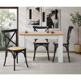Oikiture 8PCS Crossback Dining Chair Solid Wood Ratan Seat Black