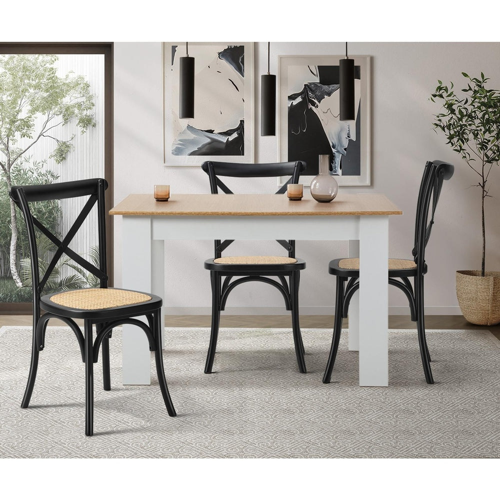 Oikiture 8PCS Crossback Dining Chair Solid Wood Ratan Seat Black