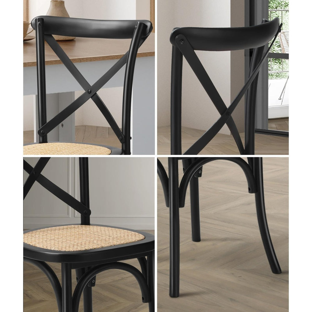 Oikiture 8PCS Crossback Dining Chair Solid Wood Ratan Seat Black