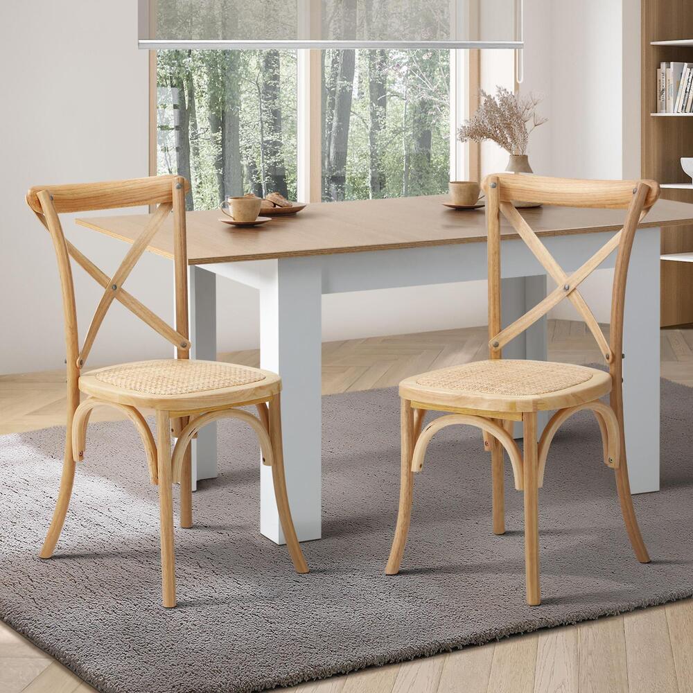 Oikiture Set of 2 Dining Chair with Crossback Timber Wooden