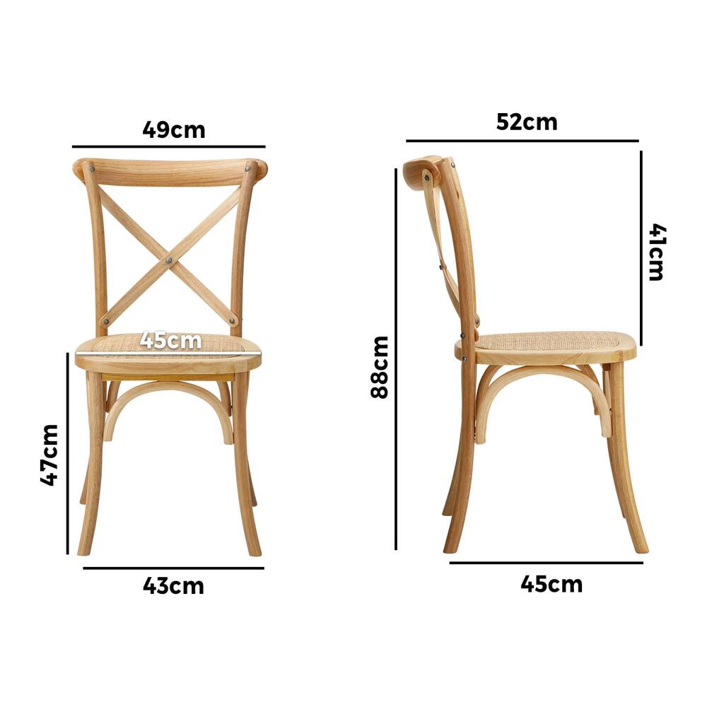 Oikiture Set of 2 Dining Chair with Crossback Timber Wooden