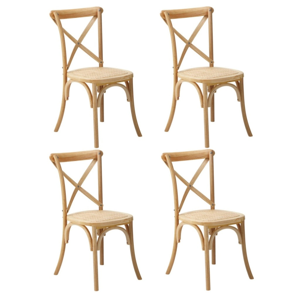 Oikiture 4PCS Crossback Dining Chair Ratan Seat Natural