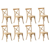 Oikiture 8PCS Crossback Dining Chair Solid Wood Ratan Seat Natural