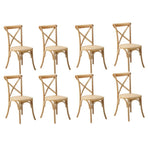 Oikiture 8PCS Crossback Dining Chair Solid Wood Ratan Seat Natural
