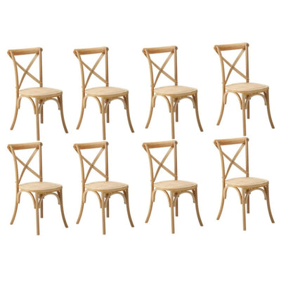 Oikiture 8PCS Crossback Dining Chair Solid Wood Ratan Seat Natural
