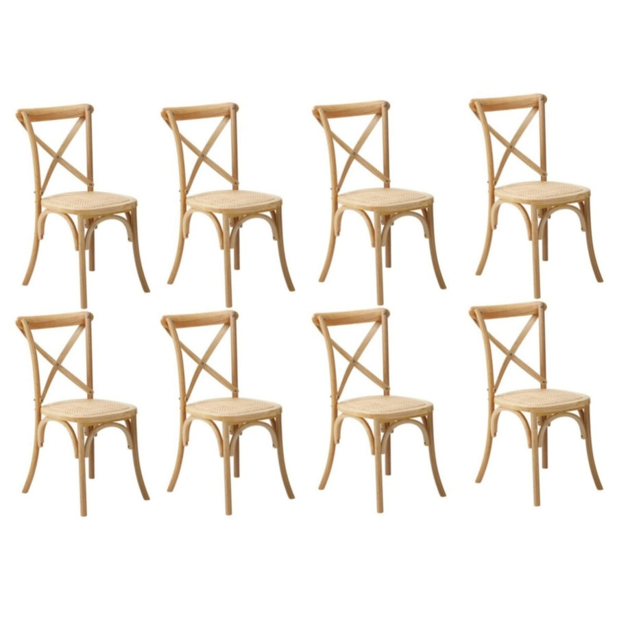 Oikiture 8PCS Crossback Dining Chair Solid Wood Ratan Seat Natural