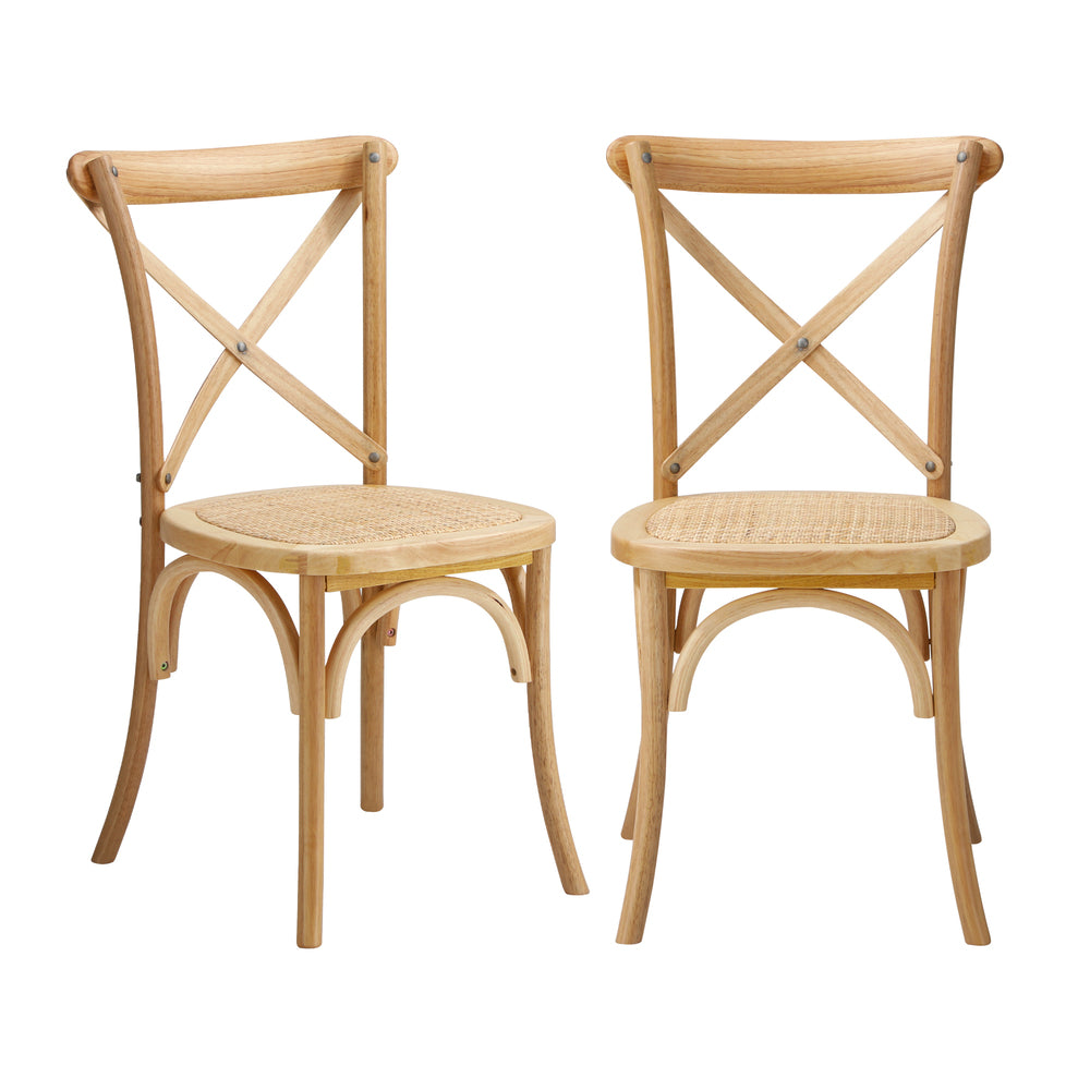Oikiture 8PCS Crossback Dining Chair Solid Wood Ratan Seat Natural