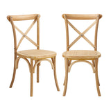 Oikiture 8PCS Crossback Dining Chair Solid Wood Ratan Seat Natural - Front View