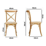 Oikiture 8PCS Crossback Dining Chair Solid Wood Ratan Seat Natural - Top-Down View
