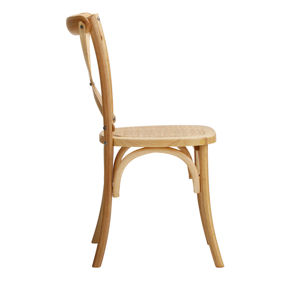 Oikiture 8PCS Crossback Dining Chair Solid Wood Ratan Seat Natural