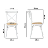 Oikiture 2PCS Crossback Dining Chair Solid Wood Ratan Seat White