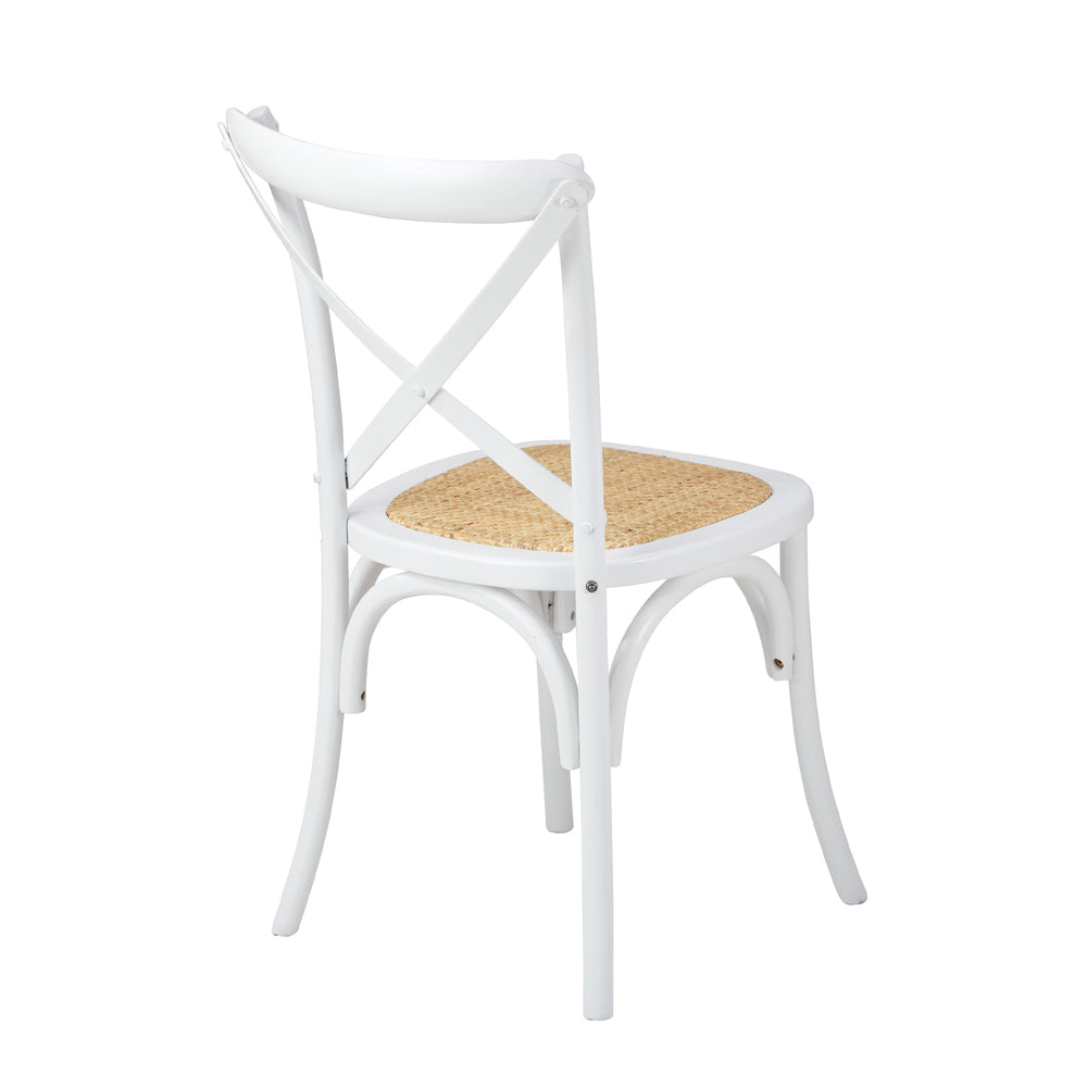 Oikiture 2PCS Crossback Dining Chair Solid Wood Ratan Seat White
