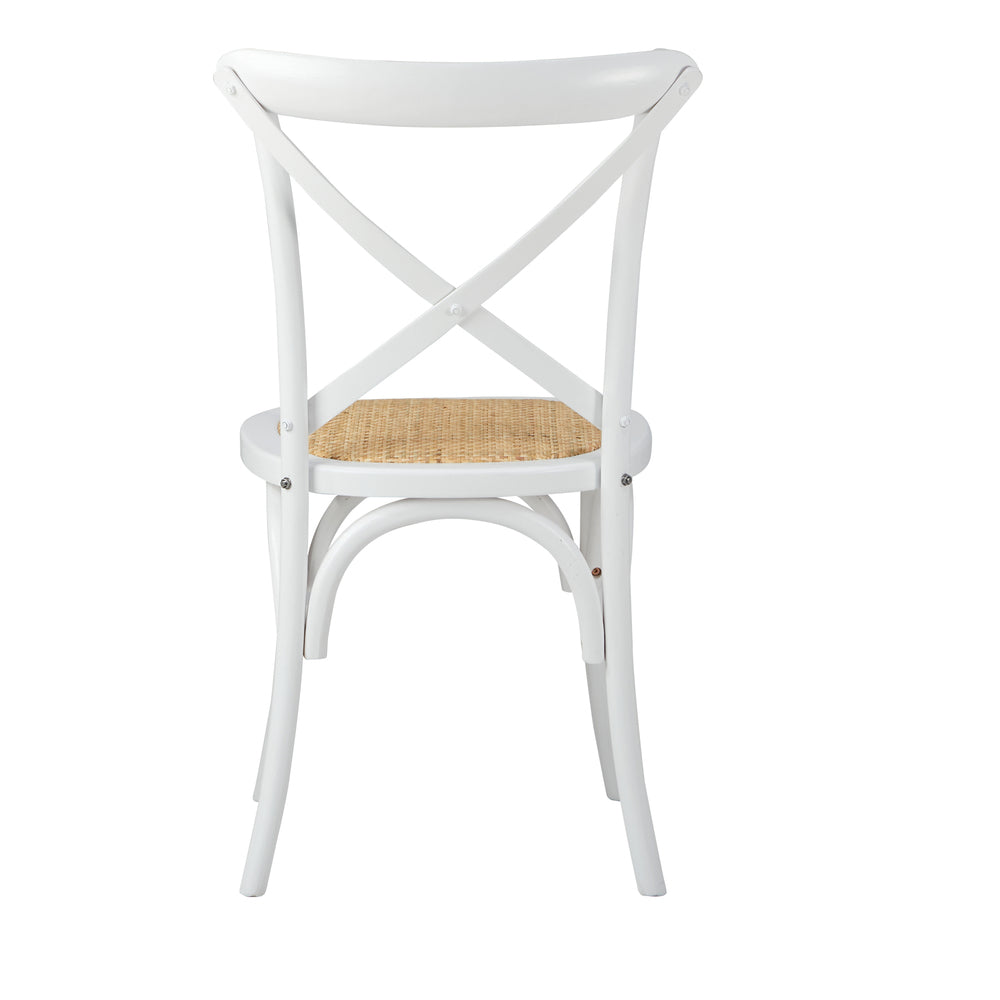 Oikiture 2PCS Crossback Dining Chair Solid Wood Ratan Seat White