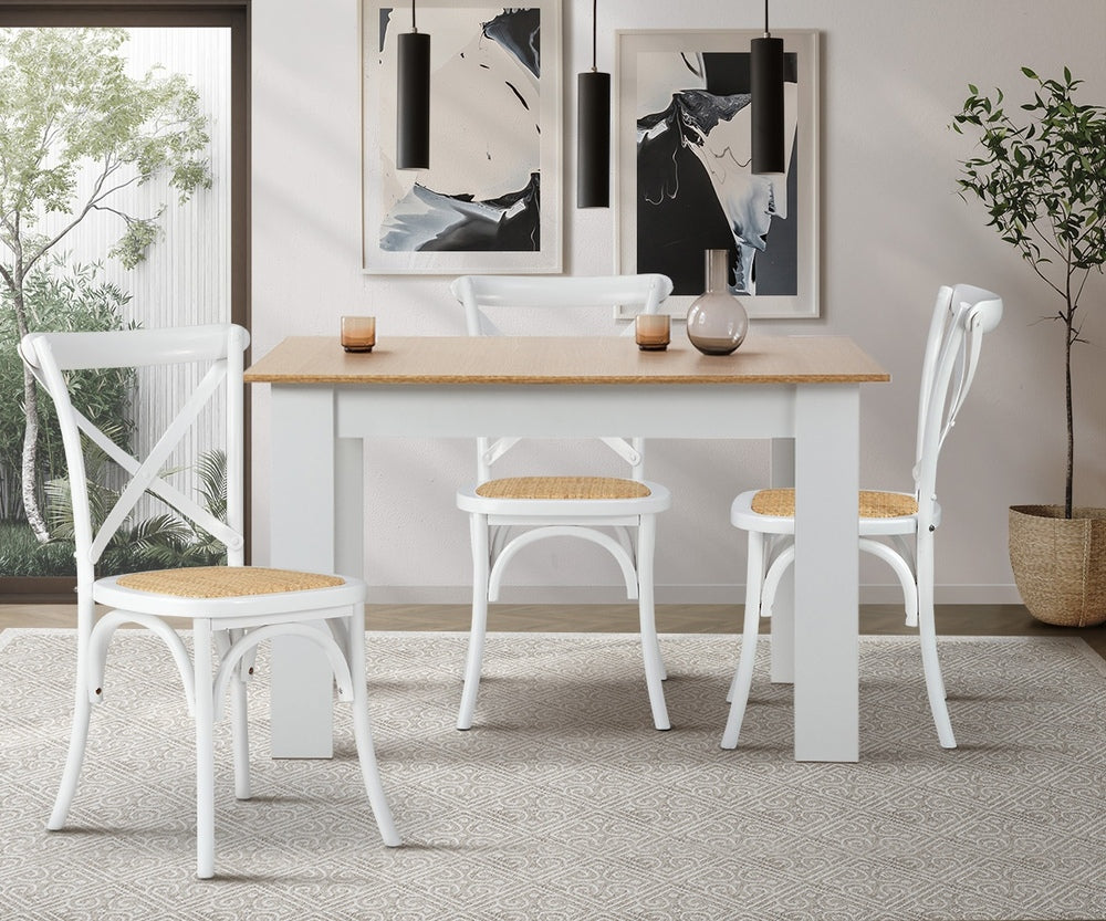 Oikiture 2PCS Crossback Dining Chair Solid Wood Ratan Seat White