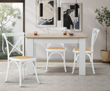 Oikiture 2PCS Crossback Dining Chair Solid Wood Ratan Seat White - Low Angle