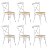 Oikiture 6PCS Crossback Dining Chair Ratan Seat White