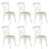 Oikiture 6PCS Crossback Dining Chair Ratan Seat White
