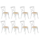 Oikiture 8PCS Crossback Dining Chair Solid Wood Ratan Seat White