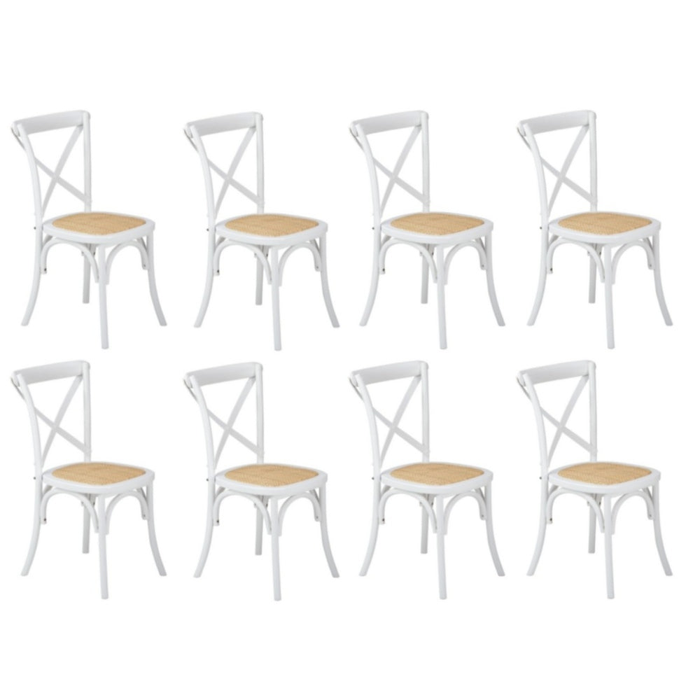 Oikiture 8PCS Crossback Dining Chair Solid Wood Ratan Seat White