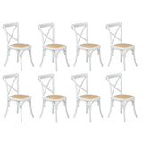 Oikiture 8PCS Crossback Dining Chair Solid Wood Ratan Seat White - Side View