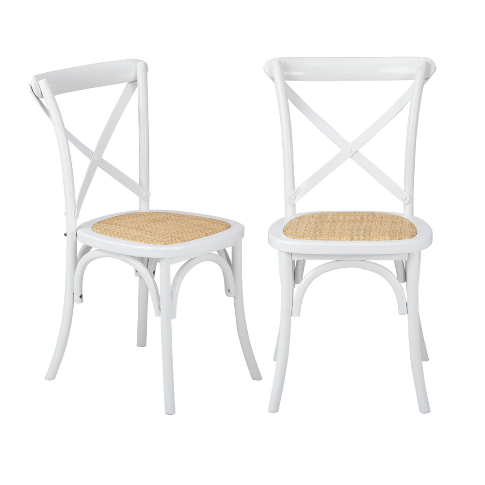 Oikiture 8PCS Crossback Dining Chair Solid Wood Ratan Seat White