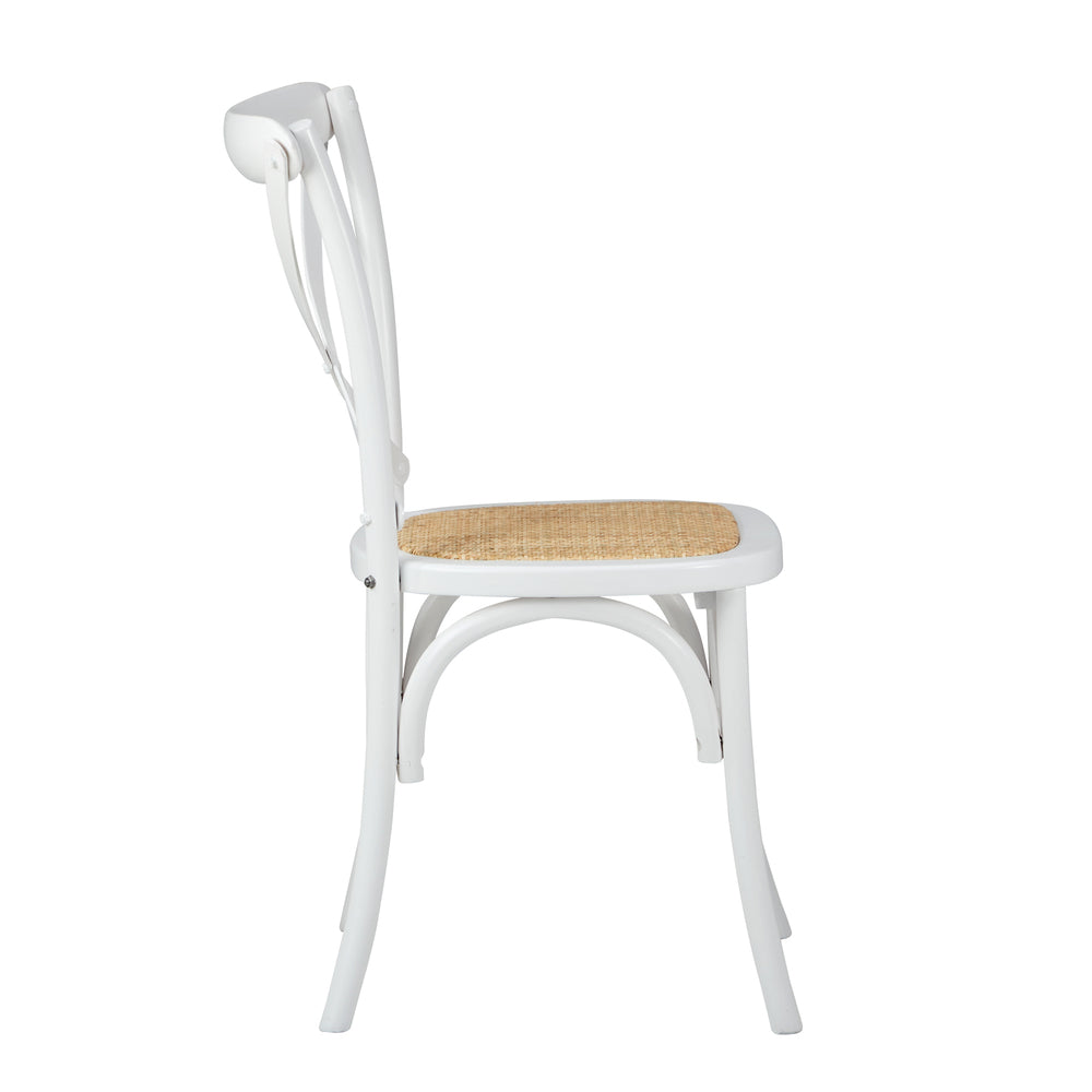 Oikiture 8PCS Crossback Dining Chair Solid Wood Ratan Seat White