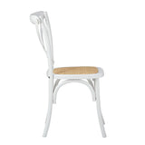 Oikiture 8PCS Crossback Dining Chair Solid Wood Ratan Seat White - 45-Degree Angle