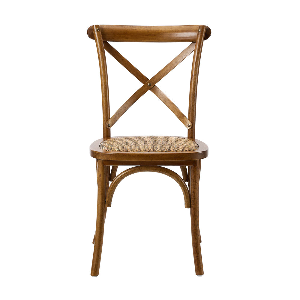 Oikiture 4PCS Crossback Wooden Dining Chair Rattan Seat Walnut